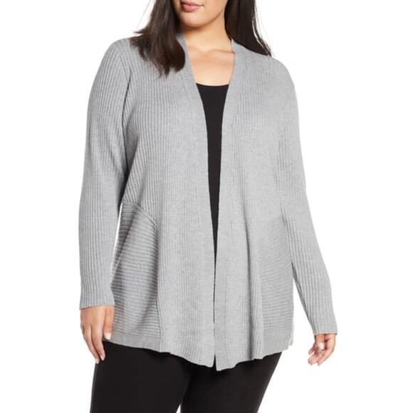 Eileen Fisher Mix Rib Wool Cardigan - Picture 1 of 9